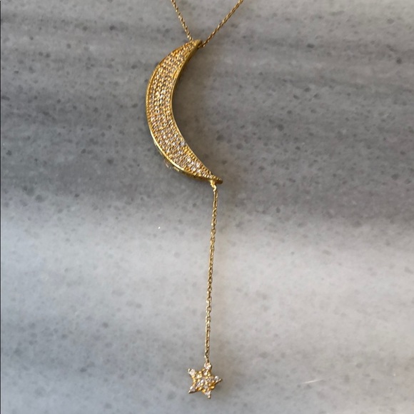 Silver, gold plated crescent moon, star necklace - Picture 1 of 5